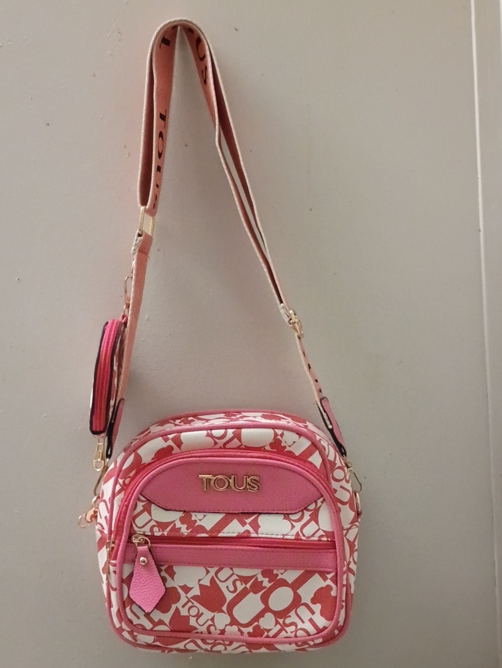 Pink Patterned Logo Crossbody Bag